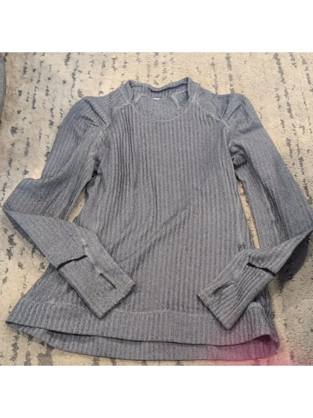 Lululemon Think Fast Long Sleeve Heathered Herringbone Silver Spoon Blk